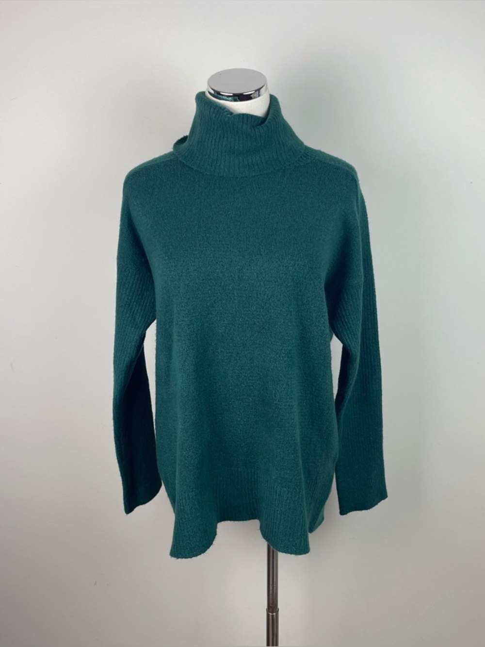 Calvin Klein Solid Green Ribbed Knit Turtleneck Long Sleeve Sweater Medium